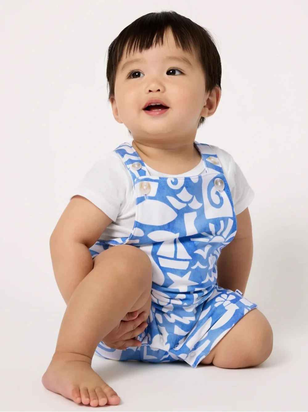 Little Sleepies Blue & White Summer Shores Shorty Overall 12-18M
